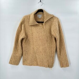 Flyshacker Cardigan Sweater Womens Large Wool Linen Blend‎ Ribbed Knit Full Zip